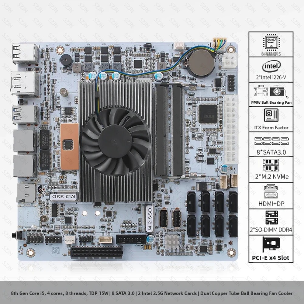 Nas Motherboard 8 Sata Mini Itx - Scheda Madre NAS I5-8265U ES, 8
